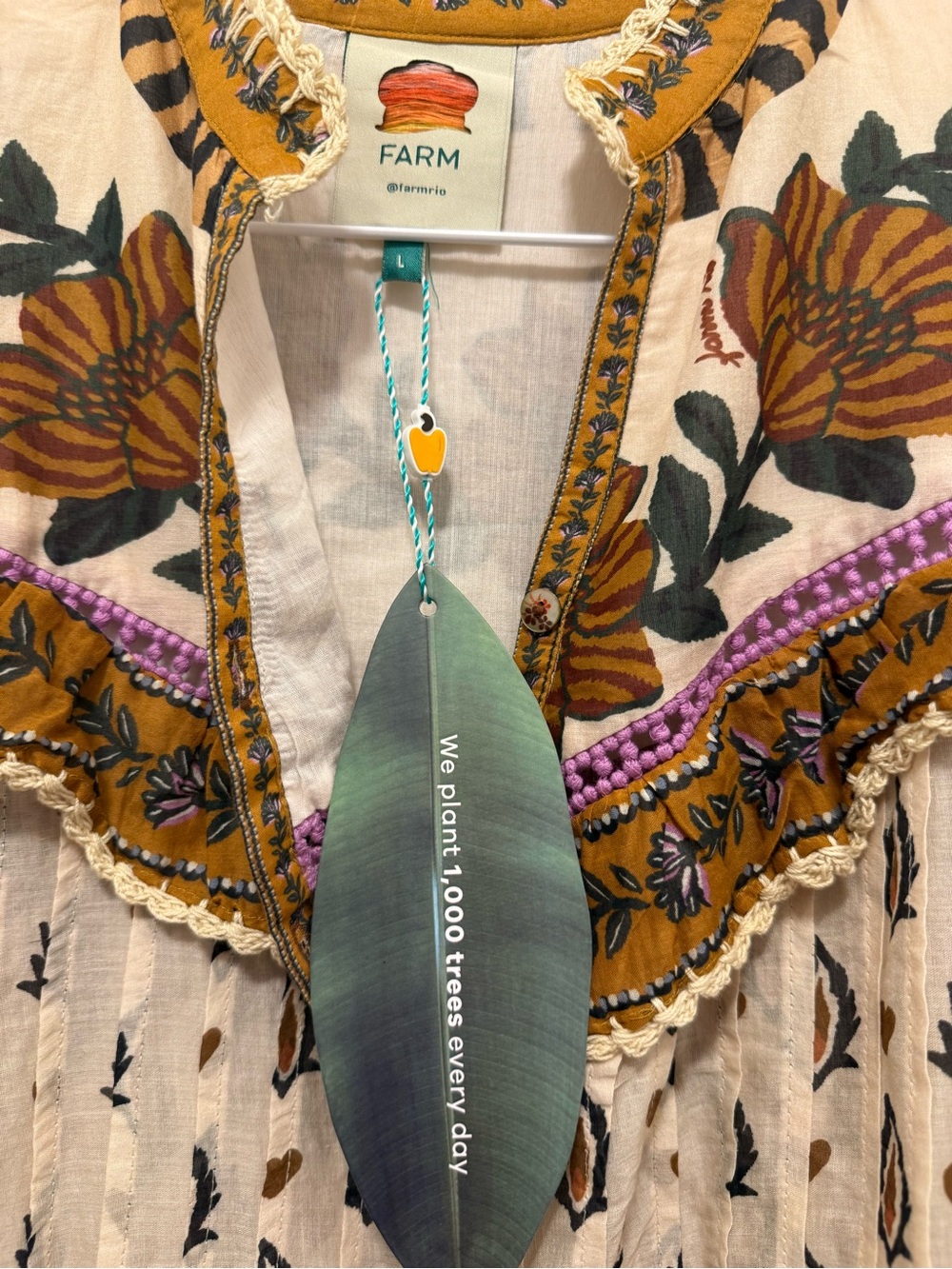 FARM Rio Cream and Brown Floral Midi Dress with Purple Accents - Picture 5 of 7